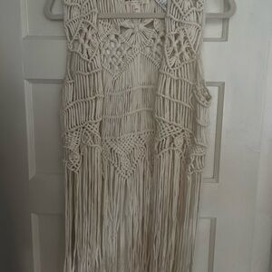 Cream Macrame Fringe Vest